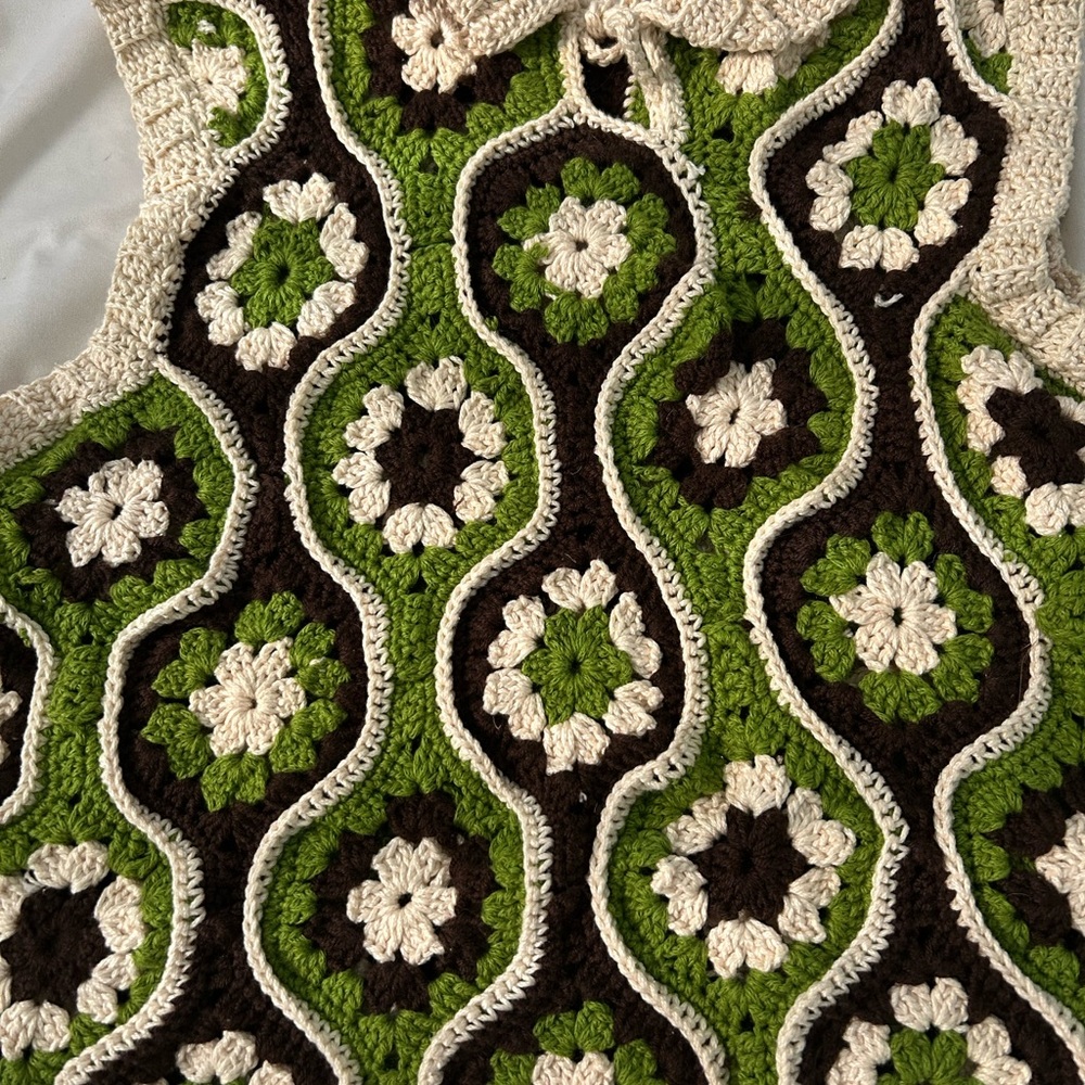 Handmade Green and Brown Crochet Sweater Vest - Picture 3 of 4